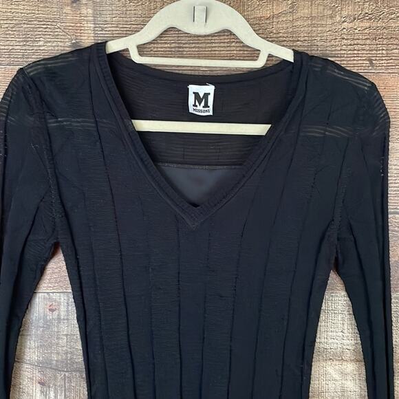 M by Missoni Open Knit V-Neck Dress Cropped Sleeves Solid Black Size XS 0 2 4 - Picture 3 of 15